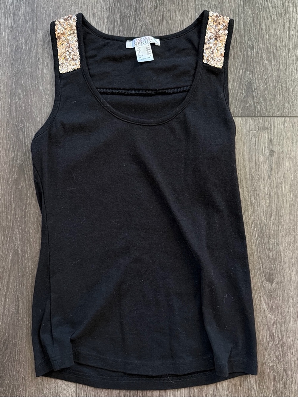 Lascana Venus Black Tank Top with Copper Gold Sequins M